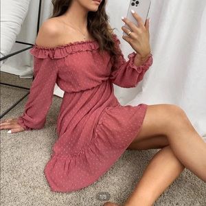 Off Shoulder Ruffle Hem Chiffon Dress